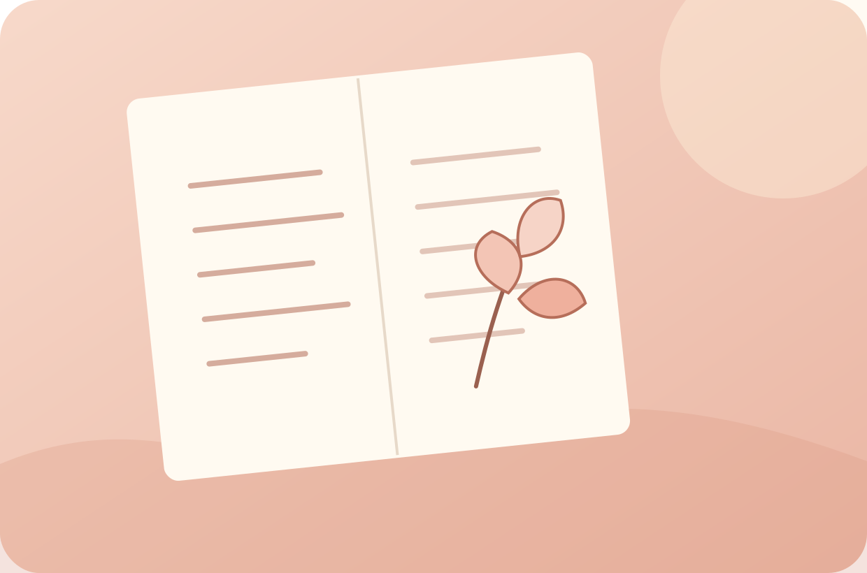 Illustrative handwritten journal page with a pressed peach flower.