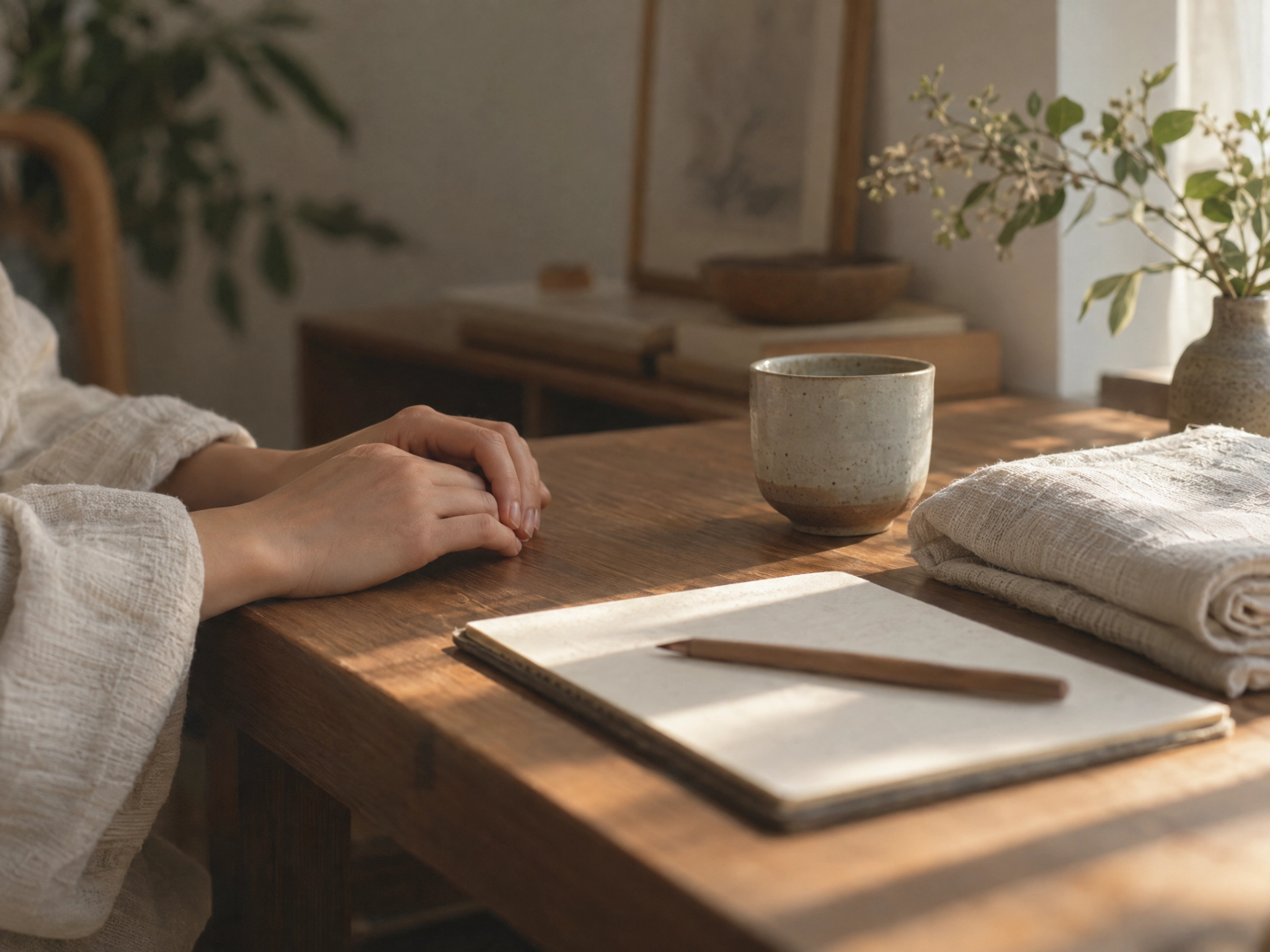 Illustrative quiet desk scene for a distance Reiki session.